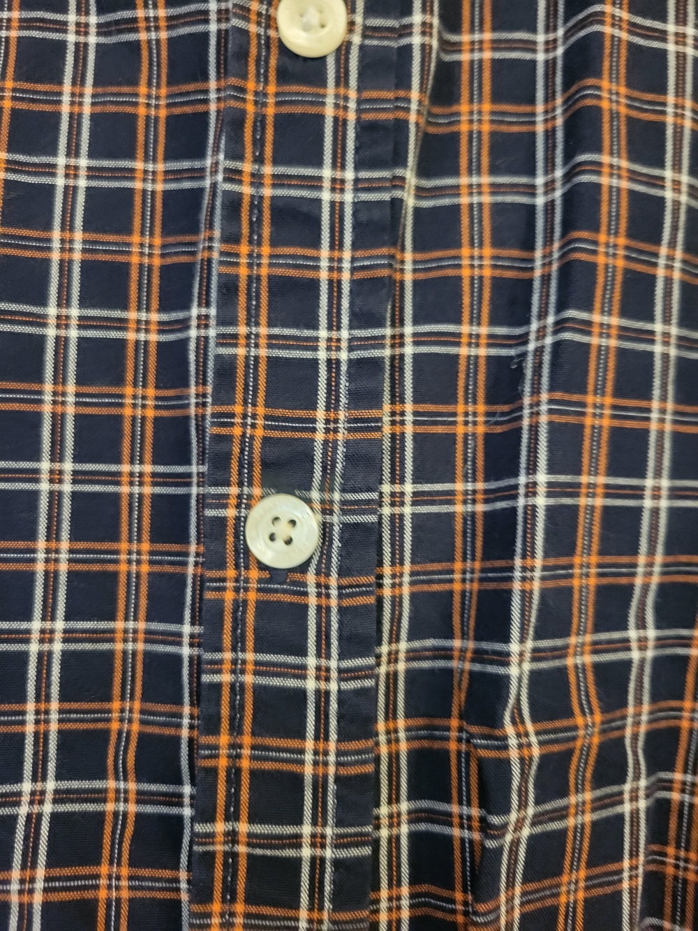Nautica Navy and Orange Plaid Button-Up Shirt. - Picture 3 of 6